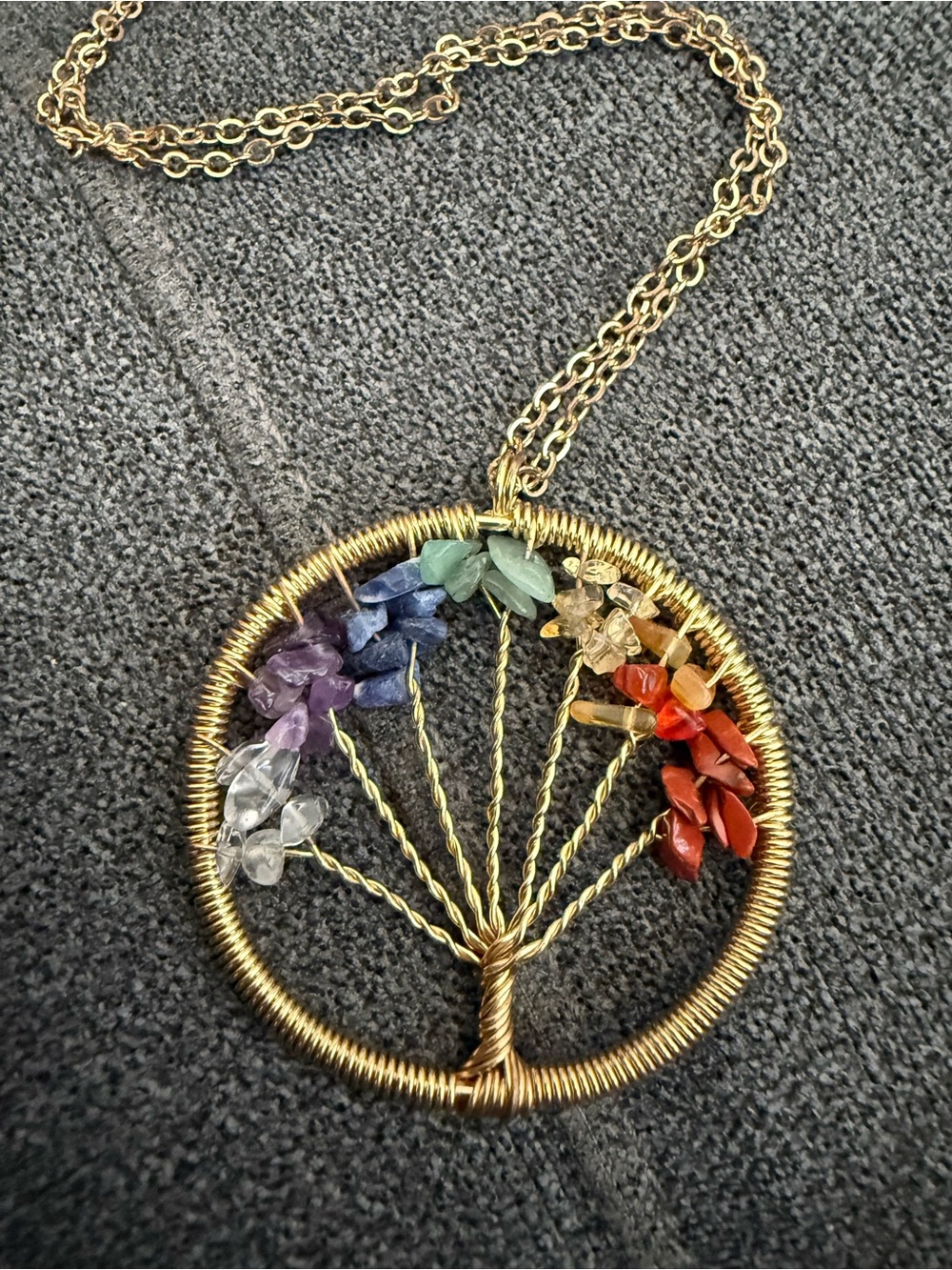 Gold Tree of Life Chakra Pendant Necklace - Multicolor